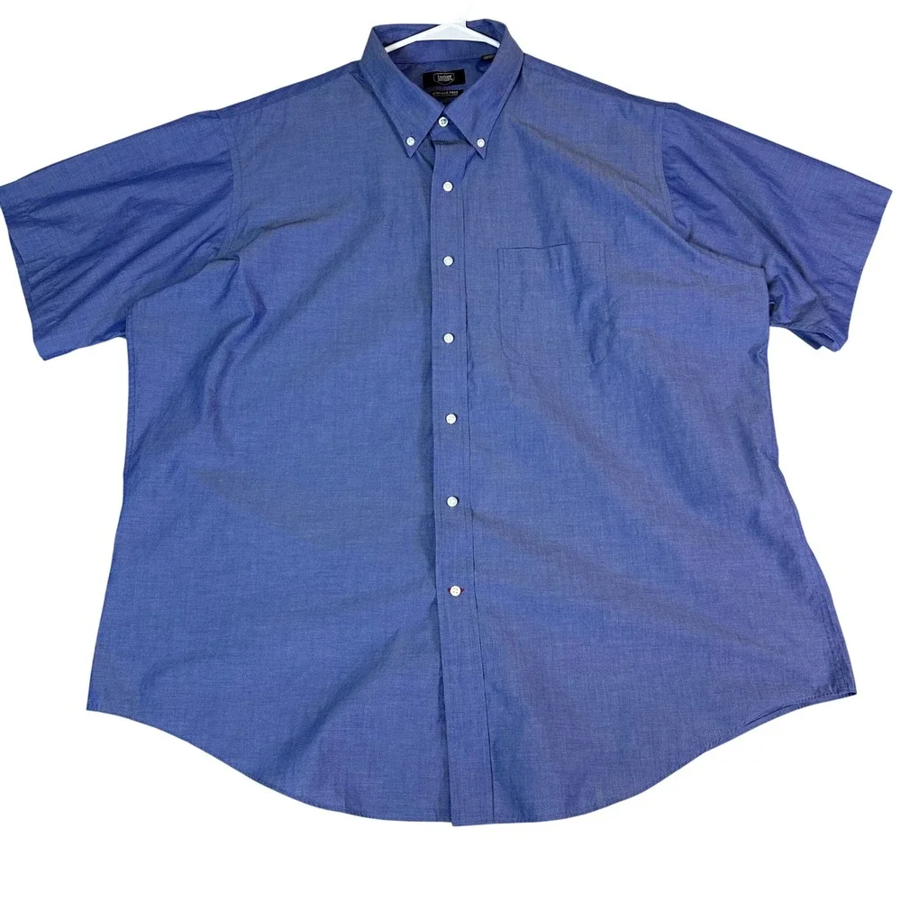 Berkley Jensen Mens XXL Blue Short Sleeve Button Down Shirt Wrinkle Free Cotton